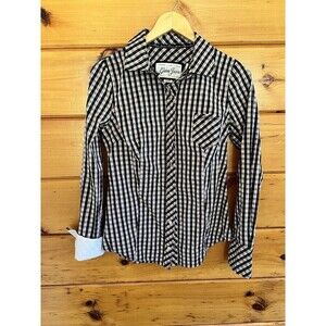 Guess Jeans Plaid Button Up Stretchy Top Size Large